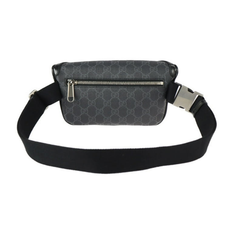 Authenticated Used GUCCI Gucci Waist Bag 682933 GG Supreme Canvas Leather  Black Gray Vintage Silver Hardware Belt Pouch 