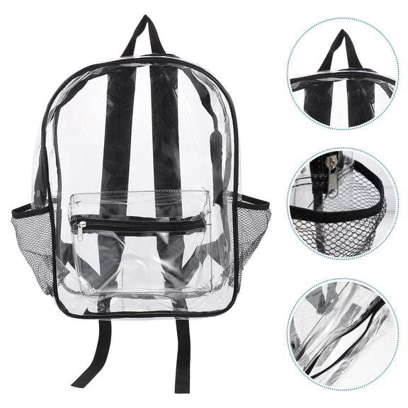WHAMVOX See Through Backpack Transparent Shoulder Bags Student Black