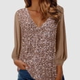 thumbnail image 2 of YDFCWXW Sequin Tops for Women Party Night Sexy V Neck Long Sleeve Shirts Shiny Blouses Glitter Cocktail Holiday Tops (Beige, S), 2 of 5