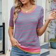 thumbnail image 6 of Bzhegqhd Women's Striped Short Sleeved Blouses Round Neck Fashionable Casual Top, 6 of 7