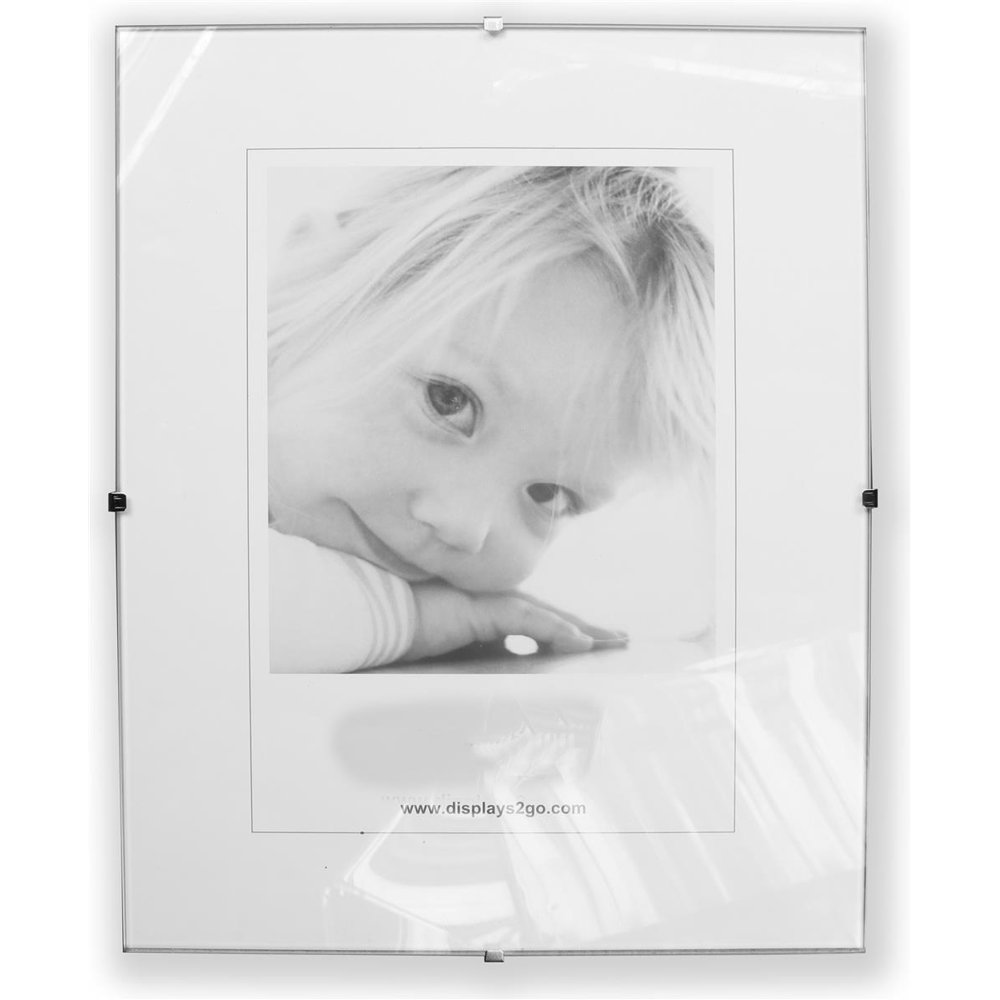 Set of 2 Tempered Glass Clip Frame Displays, Wall Mounting In Vertical Or Horizontal Format