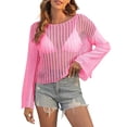 thumbnail image 3 of Tqyyweavej Bathing Suits Crochet Coverups for Women V Neck Solid Color Crop Top Swim Cover Up Free Size Long Sleeve Swimsuit Cover Up, 3 of 6
