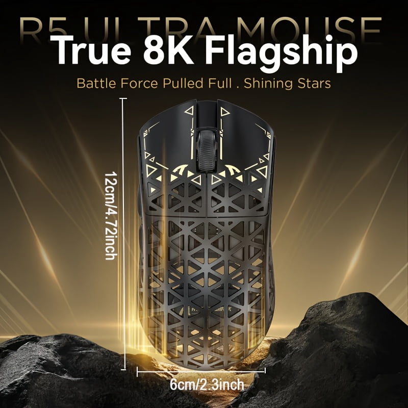 ATTACK SHARK R5 Ultra Carbon Fiber Wireless 8K PixArt PAW3950MAX Gaming Mouse with 8K Coiled Cable,39g SUPERLIGHT, 8K Hz Wireless Polling Rate, MCU Nodic 52840, DPI up to 42000, BT/2.4G Wireless/Wired