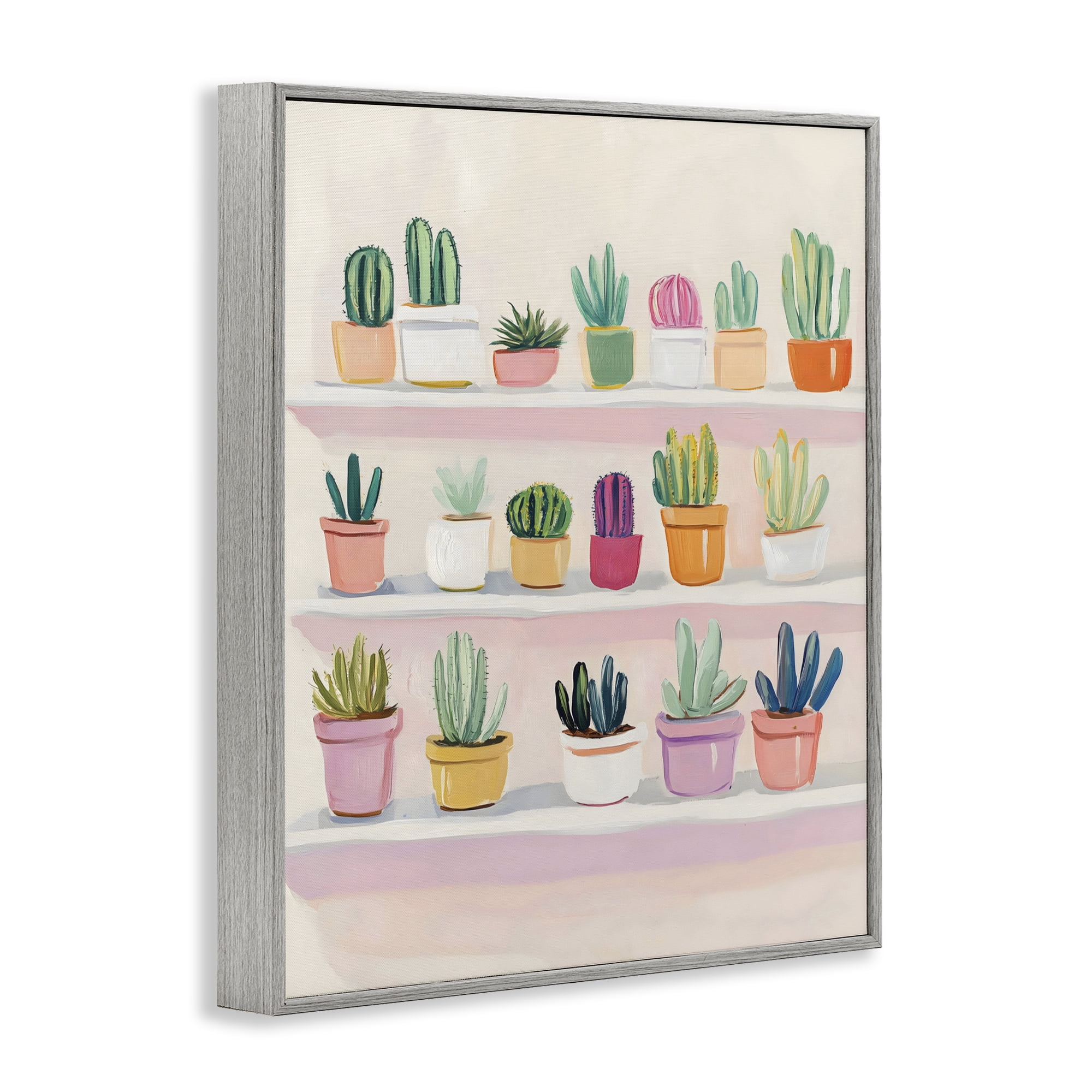 Stupell Industries Cactus Shelf Arrangement Gray Framed Giclee Art, design by The Prints Vibe