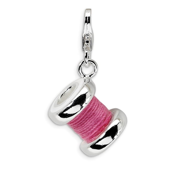 Sterling Silver Amore La Vita Rhod-Pl 3-D Enameled Spool Of Thread Charm (34 X 14) Made In China qcc296