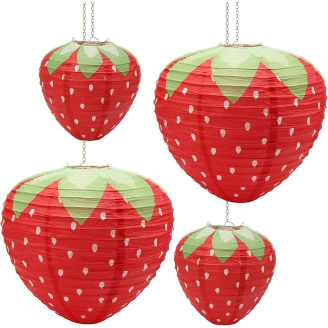 Nvzi 10 faroles de papel con forma de fresa, color rosa, grandes, para colgar en fiestas, 20,32 y 30,5 cm (rojos)