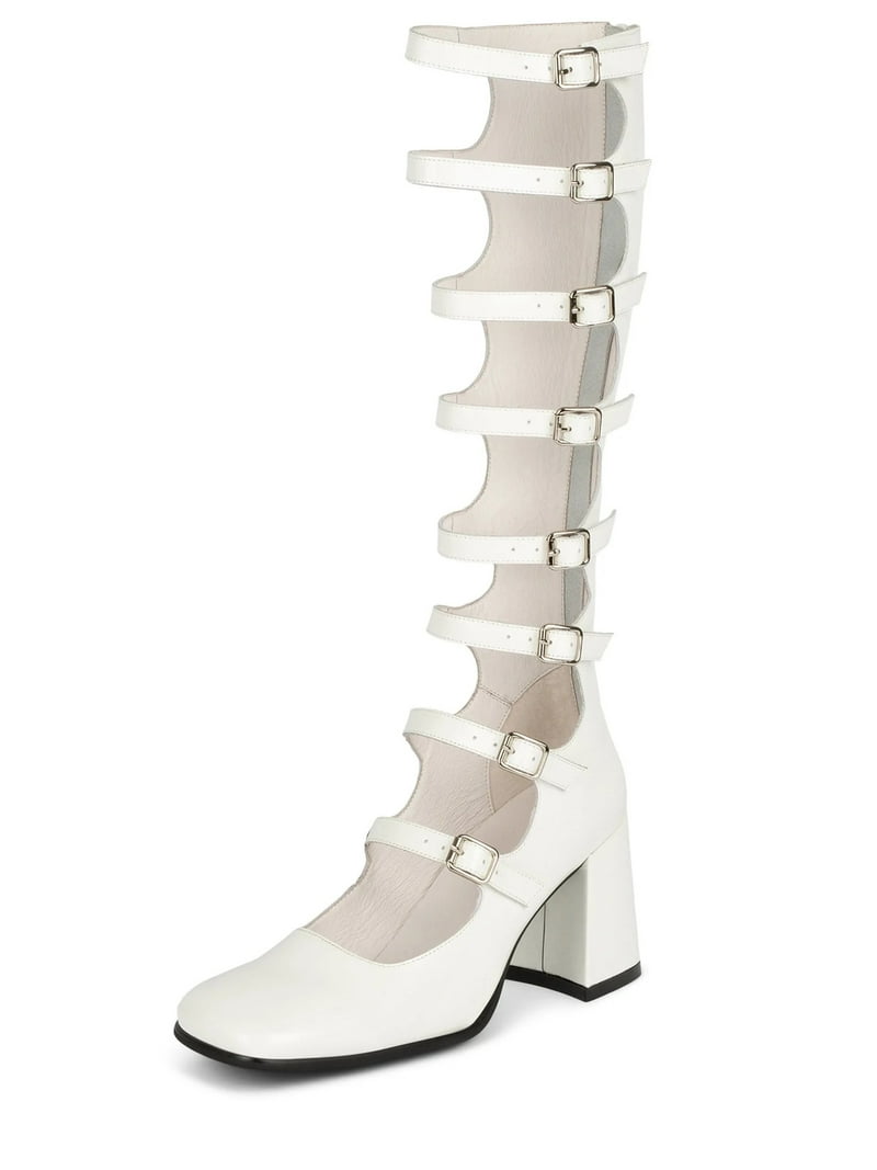 Jeffrey Campbell Monsieur White Crinkle Patent Fashion Open Knee