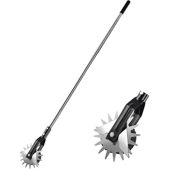 Wheel Rotary Edger Lawn Tool, Grass Edge Trimmer, Sidewalk Manual Lawn Edger, Strong 3 Sections Stainless Steel Handle with Cushion Grip, 58.3-Inch
