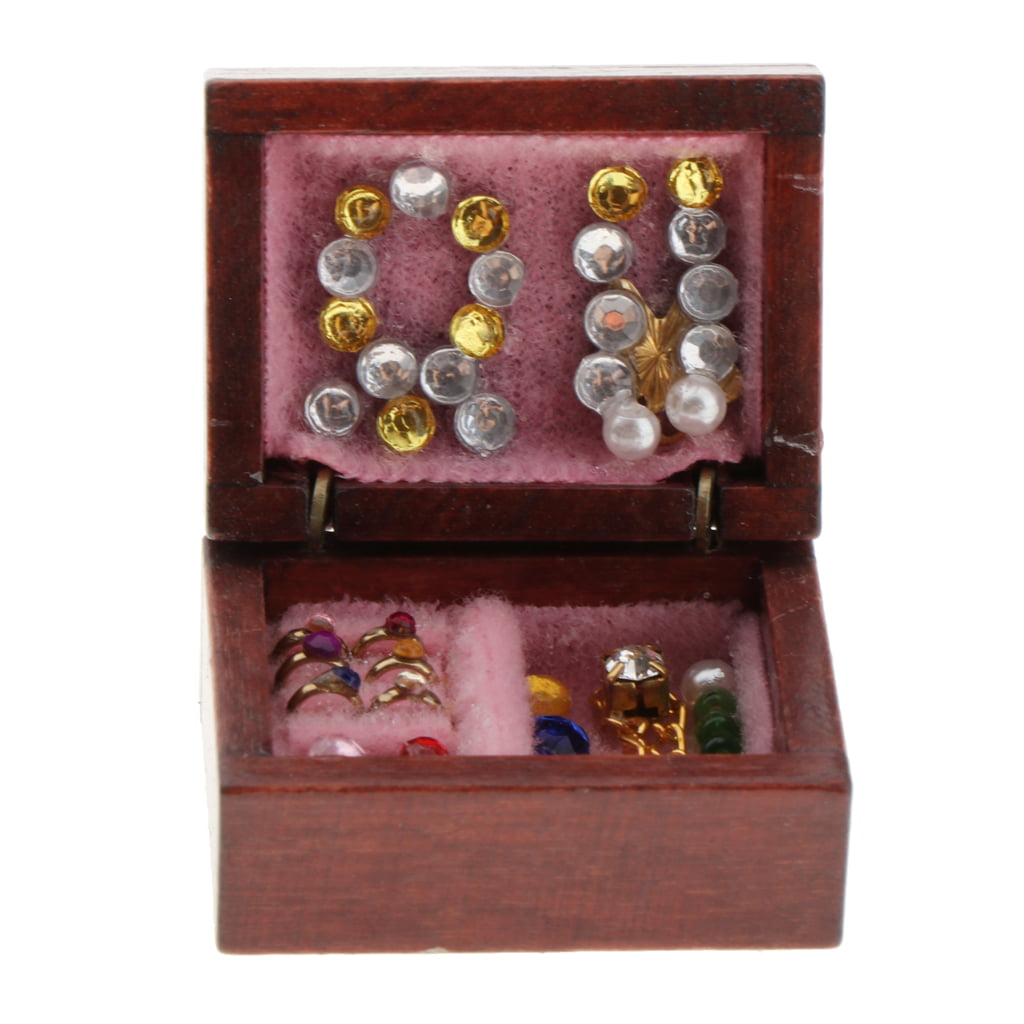 1:12 Miniature Wood Jewelry Box Model Dollhouse Bedroom Dresser Decoration 