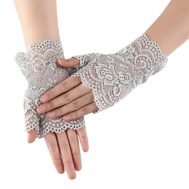 Mitones de encaje sin dedos Minnieouse Guantes para fiesta de boda Cortos para mujer Gris