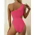 thumbnail image 2 of Inadays Bathing Suit for Women One Shoulder Swimsuit Sexy Crinkle Waist Cutout Monikini One Piece Swimwear Padded Beachwear, Rose Red, S, 2 of 9