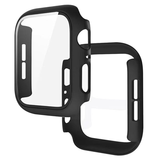 Vidrio templado + funda para Apple Watch Series 8/7/6/5/4/3/2/1/SE 38mm 40 41mm 42 44mm 45mm Protector de pantalla Marco de parachoques para IWatch Tan Jianjun unisex
