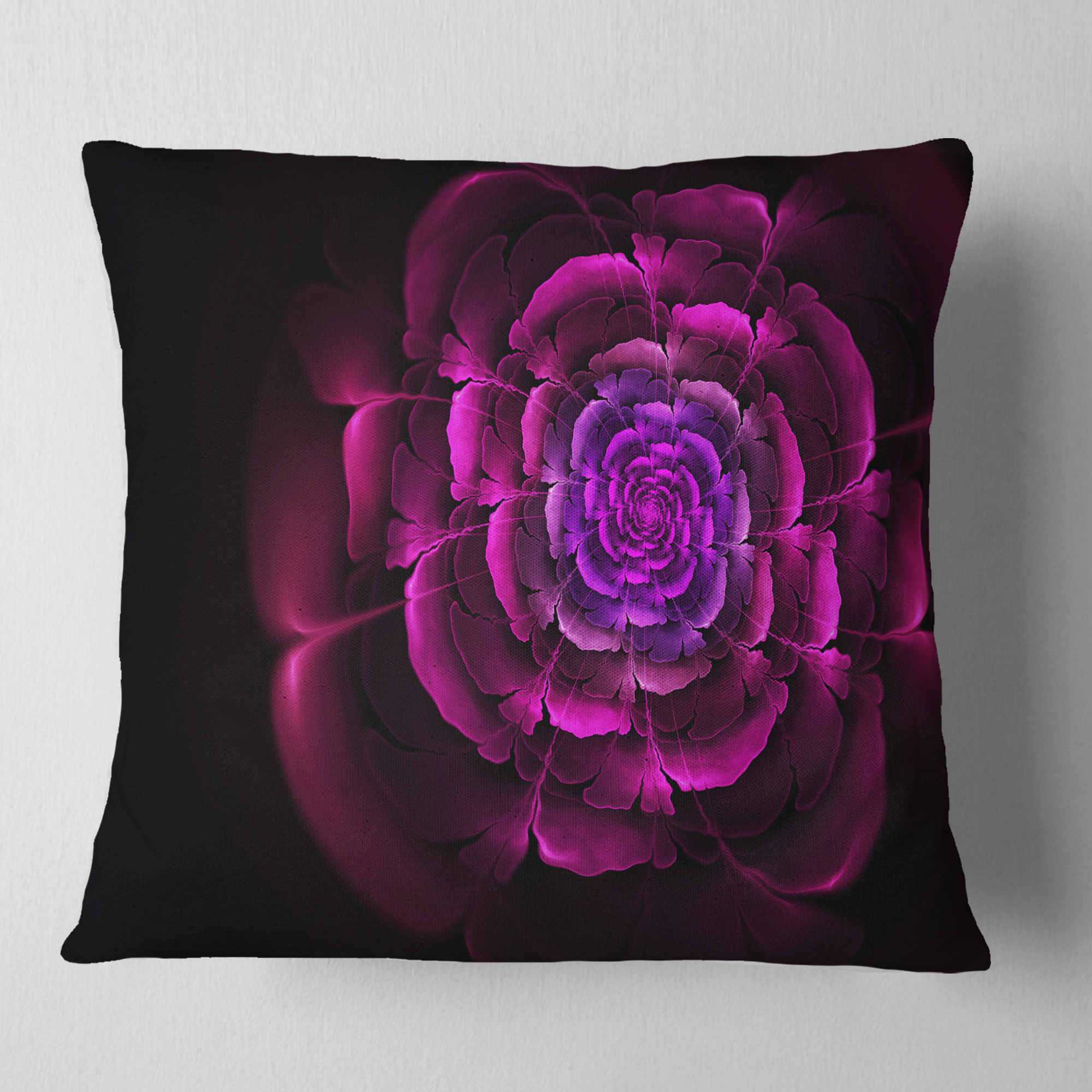 Designart Fractal Purple Rose in Dark - Floral Throw Pillow - 16x16