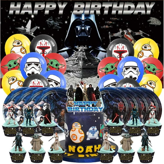 Universe Wars Party Decorations Plates Tableware Banner Backdrop Balloons Birthday Decor Cake Topper Fans