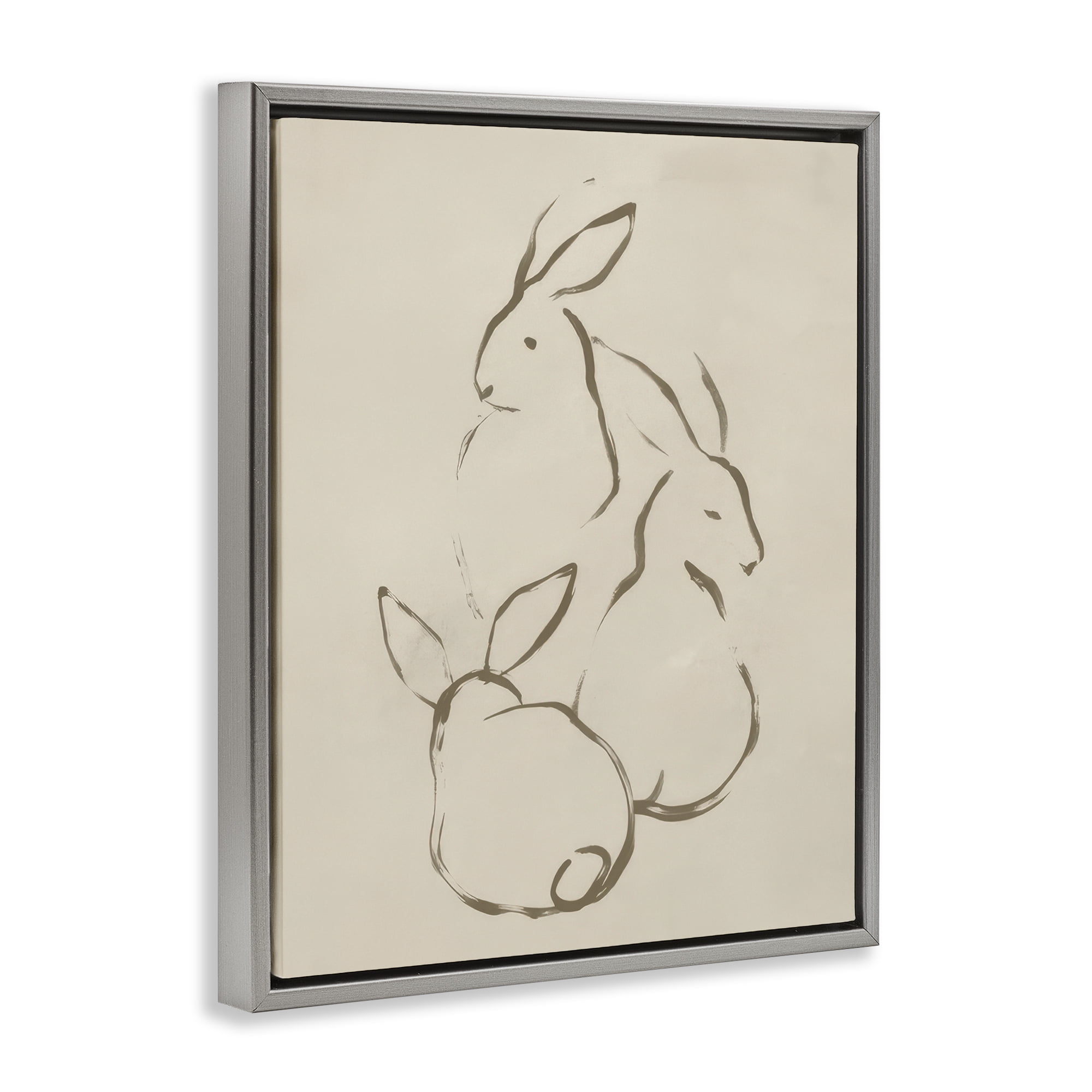Stupell Industries Earthtone Rabbit Sketch Animals Drawing Gray Floater Framed Canvas Art Print Wall Art, 17 x 21