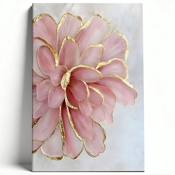 Pink and Gold Flower Wall Art, Blush Floral Close-Up Print, Elegant Glam Botanical Decor for Bedroom, Living Room or Beauty Room 8*12 inch