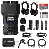 Zoom H1 XLR Handy Recorder, Bundle with 2X Zoom ZDM-1 Podcast Microphones, 2X Headphones, 2X Windscreen, 2X XLR Cable, 2X Tabletop Stand, Tripod Grip, 32GB micro SD Card, AA Batteries (4 Pack)