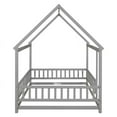 thumbnail image 3 of Full Size House Floor Bed, Wood Montessori Bed Frame with Fence Guardrails, House Beds Frame No Box Spring Needed（Full, Gray), 3 of 11