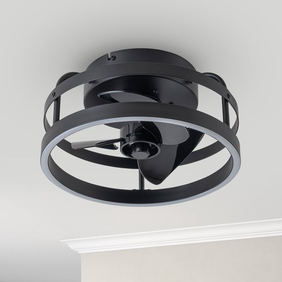 C Cattleya 12 in. Black Low Profile Color Changing LED Flush Mount with Remote and APP Smart Control Indoor Ceiling Fan with Dimmable Lighting