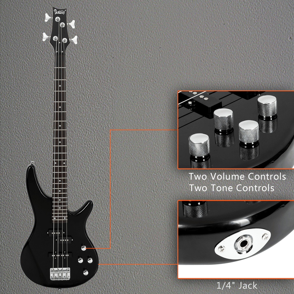Tcbosik Electric Bass Guitar Full Size, 4 String Exquisite Stylish Bass with Bag, Strap, Plectrum, Amp Wire and Wrench Tool, Black