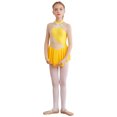 thumbnail image 6 of iiniim Girls Shiny Long Sleeve Lyrical Figure Ice Skating Dress Kids Mock Neck Mesh Ballet Gym Dancewear Size 6-16 Yellow 14, 6 of 7