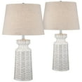 thumbnail image 2 of 360 Lighting Helene Country Cottage Table Lamps 26" High Set of 2 Ceramic Rustic Cream White Glaze Linen Tan Shade for Bedroom Living Room Bedside, 2 of 9