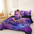 thumbnail image 4 of Manfei Wild Wolf Family 7 Pieces Full Size Bedding Sets,Purple Floral Full Size Bed in a Bag,Black Reversible, 4 of 7
