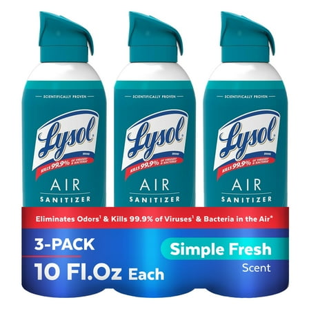 Lysol Air Sanitizer Spray with Odor Eliminator for Home & Office, Sanitizing Spray, Air Freshener Alternative, Simple Fresh Scent, 10 oz (Pack of 3)