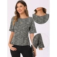 thumbnail image 2 of DARING DIVA Women's Tweed Round Neck Pullover Work Office Blouses M Black, 2 of 6