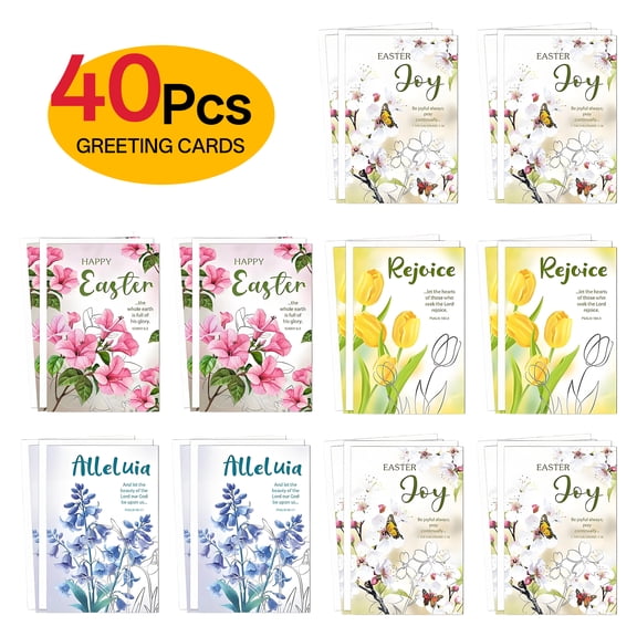 CCOCC 40 Sets Easter Greeting Cards,Double-Sided Colorful Floral Easter Cards,Envelopes Included,Easter Blessing Gift Greeting Card