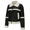 thumbnail image 3 of Women Cropped Sherpa Moto Jacket Lapel Faux Leather Coat Fleece Lining Aviator Bomber Jacket Leather Jacket Women Zip Up Faux Leather Jacket Y2k Jacket, 3 of 5