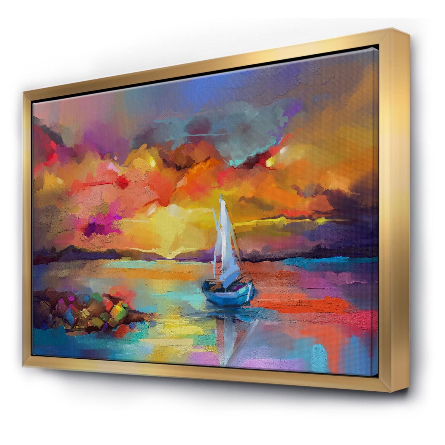 Designart Sunset Painting With Colorful Reflections II FLOAT FRAME WALL ART