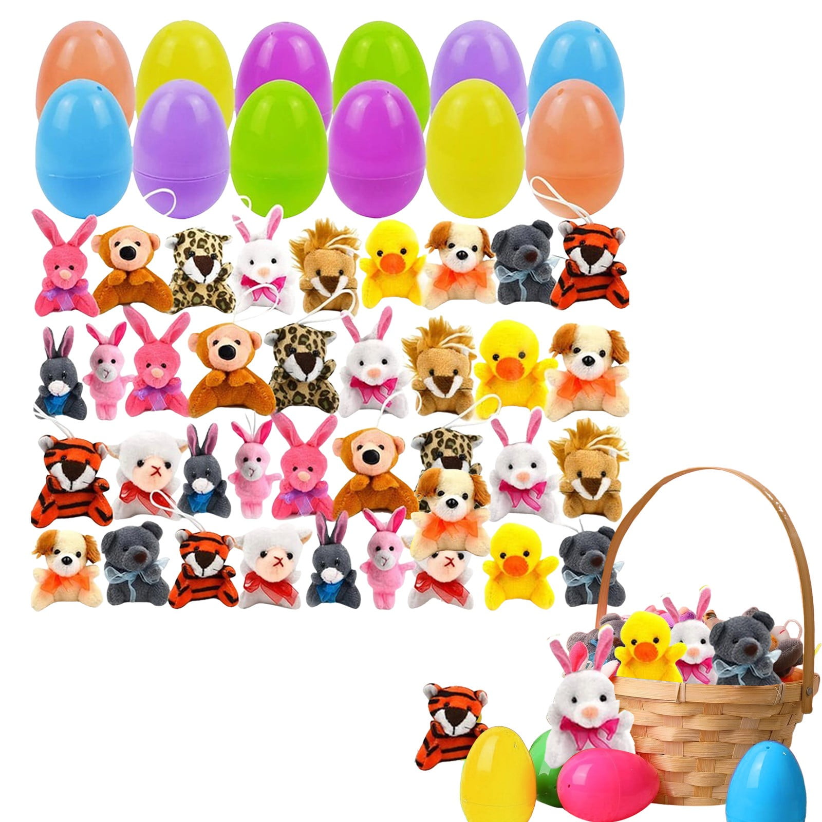 36 Pack Prefilled Easter Eggs of Mini Stuffed Animal Plush Toys Baster Stuffer Filler for Kids Easter Egg Hunt Game, Classroom Prize Supplies