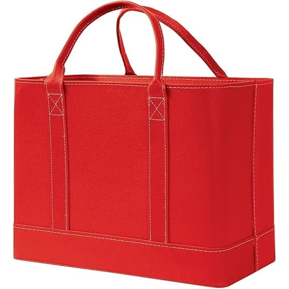 HOME DISTRICT Chic File Organizer Tote - Important Document Organizer Bag, Portable File Box with Handle, Red