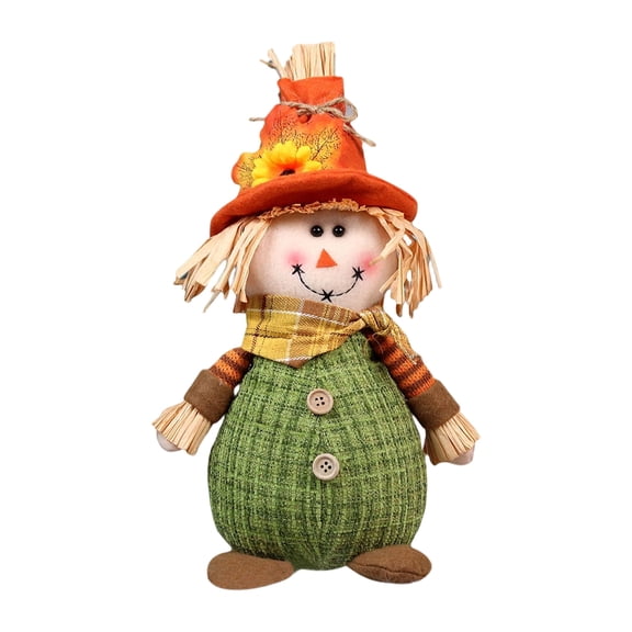 Fall Harvest Scarecrow Sitting Plush Doll 1 Piece Decorative Figurine with Sunflower Decor for Halloween Autumn Thanksgiving Indoor Home Table Shelf Porch Holiday Decoration Gift