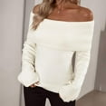 thumbnail image 5 of UJNDER Off The Shoulder Slim Fit Fashion Knit Long Sleeve Sweater for Women Elegant Pullover White S, 5 of 5