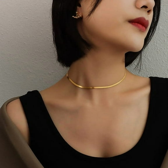 Flat Snake Neck Chains Necklace For Women Men 14K Yellow Gold Blade Chain Choker Necklaces Dropshipping