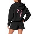 thumbnail image 6 of Women's Fashion Casual Long Sleeve Shorts Sports Round Neck Sweatshirt Set with Bow Print, Activewear for Sports and Casual Activities,Black,L, 6 of 6