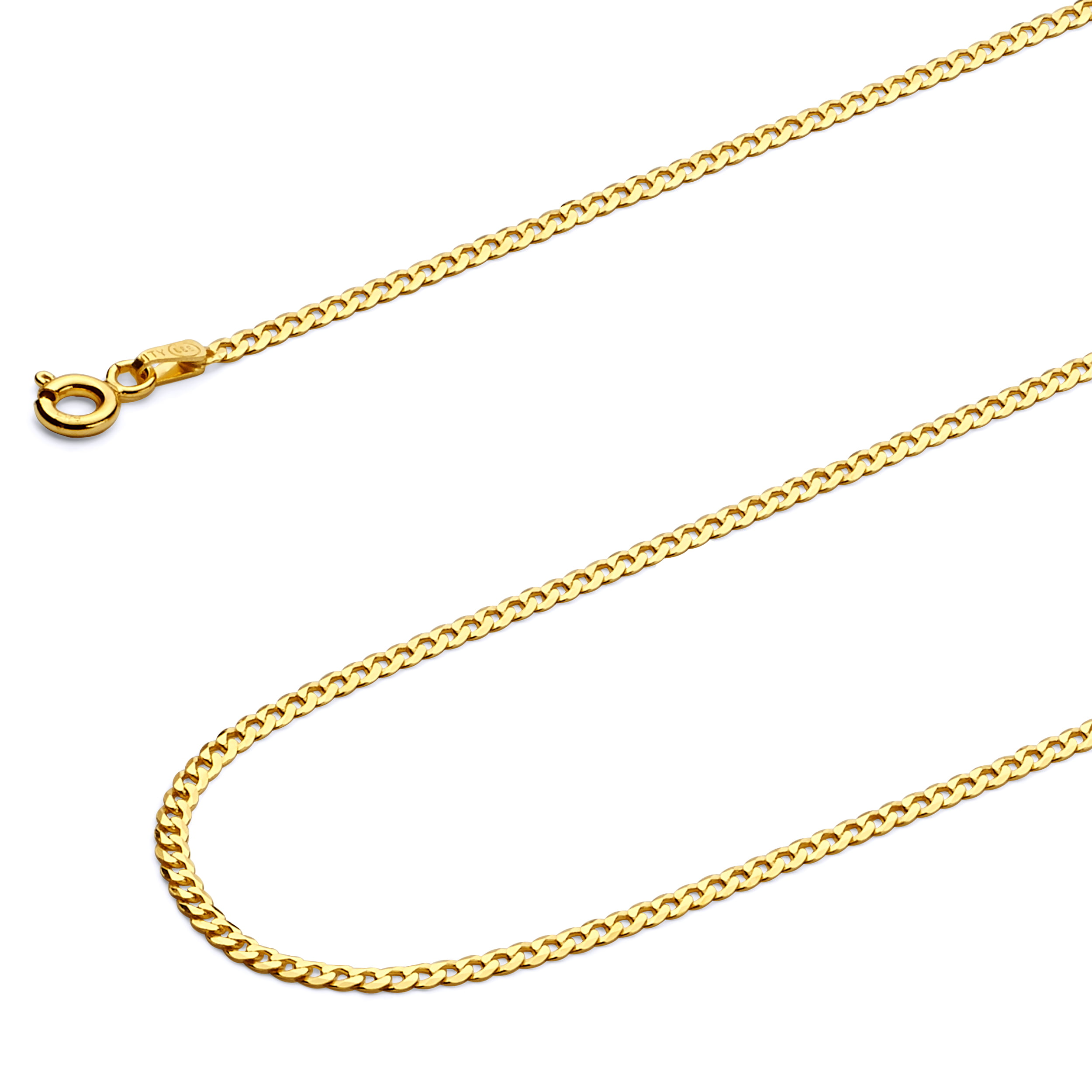 1.2mm 14k Gold Curb or Cuban Chain Necklace with Spring Ring 