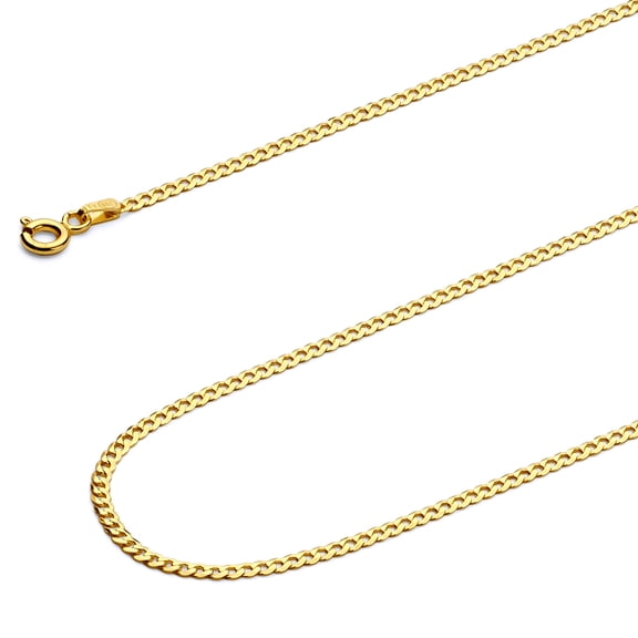 Wellingsale 14k Yellow Gold Polished Solid 2mm Cuban Concaved Curb Chain Necklace with Spring Ring Clasp - 16"