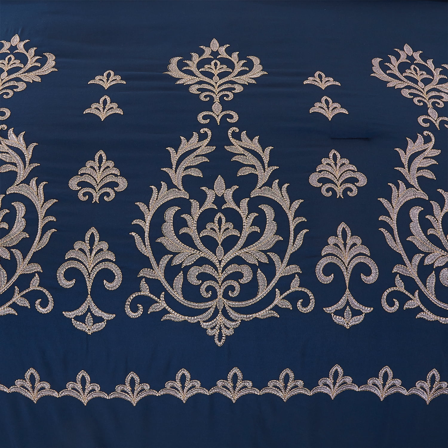 HAOK Soft 7 Piece Comforter Set Bed in a Bag, Embroidery Design, King, Navy/Gold