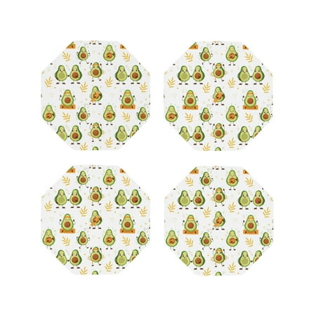 

Pofeuu Lovely Avocado Print Coasters for Drinks 4Pack PU Leather Coasters Bar Drink Coasters for Tabletop Protection Furniture from Damage-Octagon