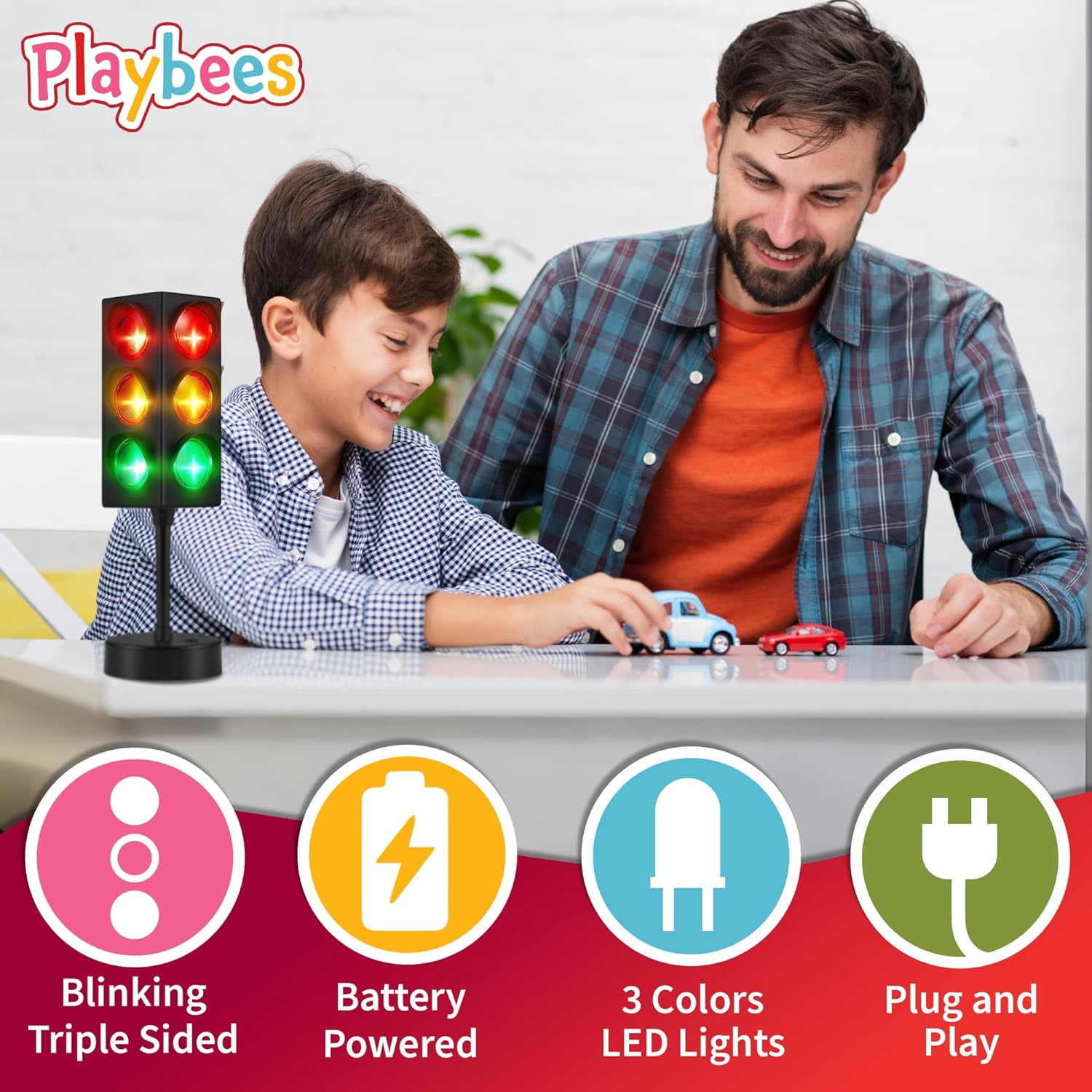 Playbees 11" Mini Traffic Light Table Lamp with 4 Blinking Modes