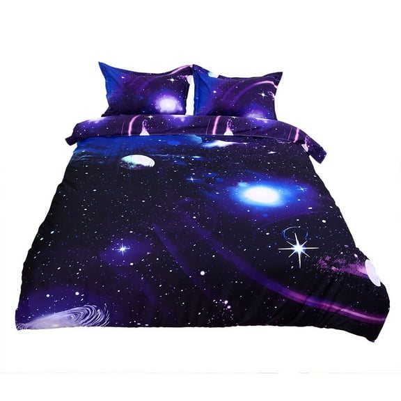 REGALWOVEN 3D Galaxy Printed Duvet Cover Bedding Set of 3, Queen Dark Purple
