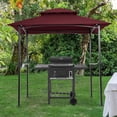 thumbnail image 6 of 8 Ft x 5 Ft Outdoor Grill Gazebo Shelter Tent, Double Tier Soft Top Canopy and Steel Frame Pergola with Hook and Slatted Bar Counters for Garden,Deck,Backyard,Pool, Burgundy, 6 of 7