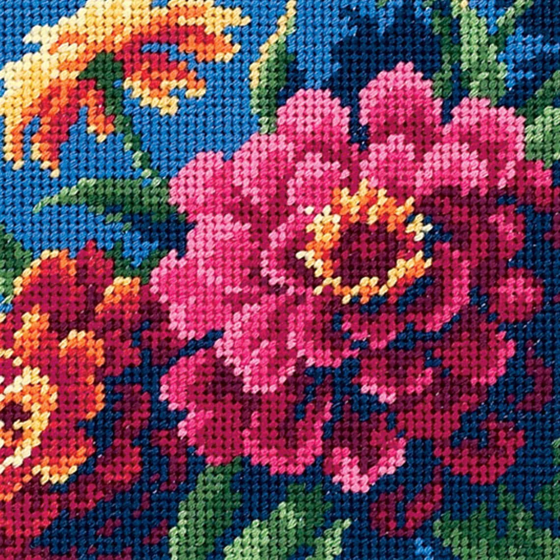 Multicolor 12 by 12 Tobin 2615 Stitched in Acrylic Yarn Midnight Floral Needlepoint Kit