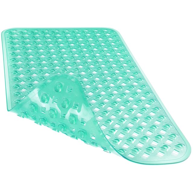 Yimobra Original Alfombra de baño y ducha 27,5 x 15,5 pulgadas Antideslizante con orificios de drenaje Ventosas Lavable a máquina Sin ftalatos Sin látex Sin BPA Verde transparente