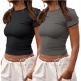 thumbnail image 1 of Crop Workout Tops for Women Pack Summer Short Sleeve Gym Athletic Compression Shirts Cute Tight Basic Tops Tee, 1 of 6
