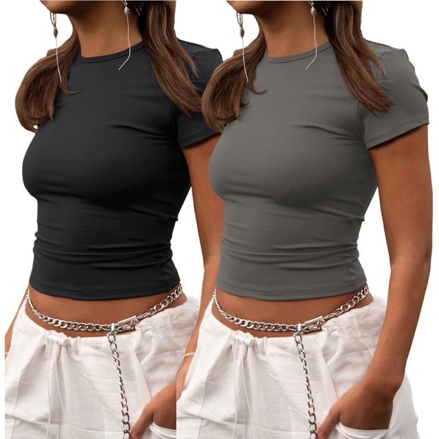 Crop Workout Tops for Women Pack Summer Short Sleeve Gym Athletic Compression Shirts Cute Tight Basic Tops Tee