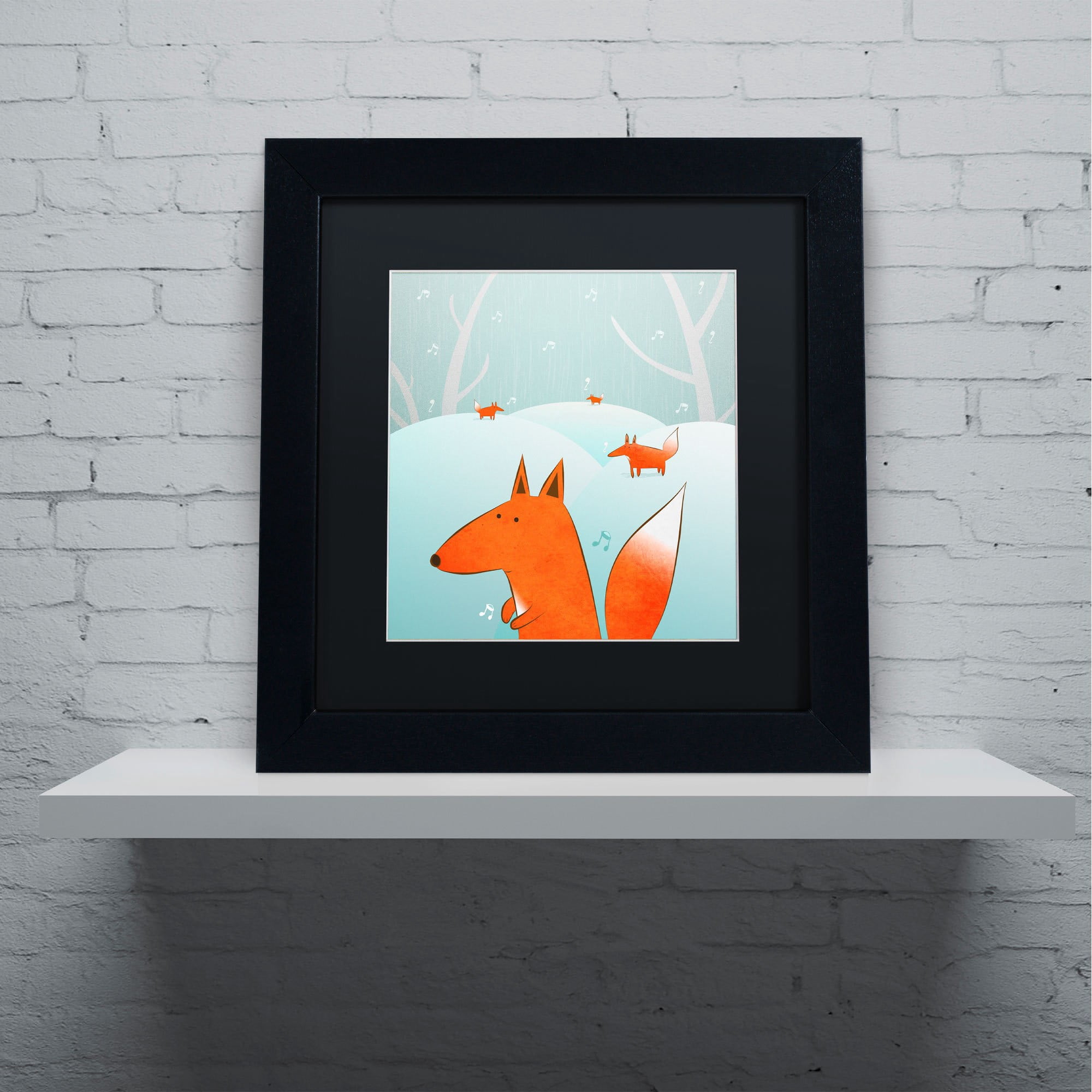 Trademark Fine Art "Winter Foxes" Canvas Art by Carla Martell, Black Matte, Black Frame